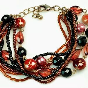 Lia Sophia Interplay Black and Copper Beaded Multi 8 Strand Bracelet